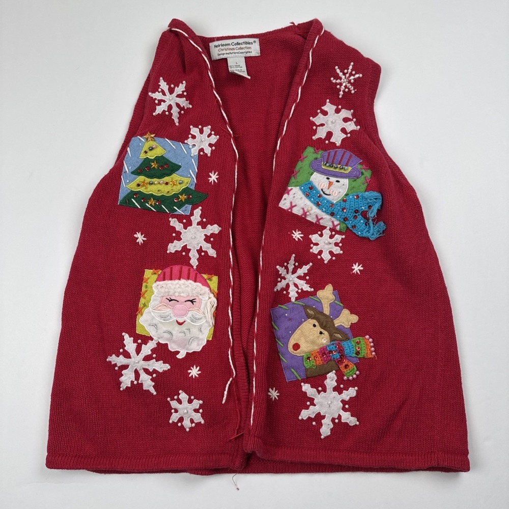 Heirloom Collectibles Ugly Christmas Sweater Vest Santa Reindeer Snowman L